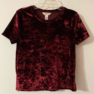 burgundy suede juniors t-shirt